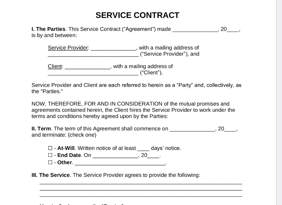 Microsoft Word Service Contract Agreement Template by eForms