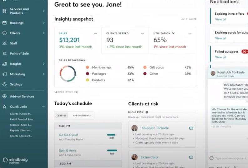 Member management software: Mindbody Insights snapshot