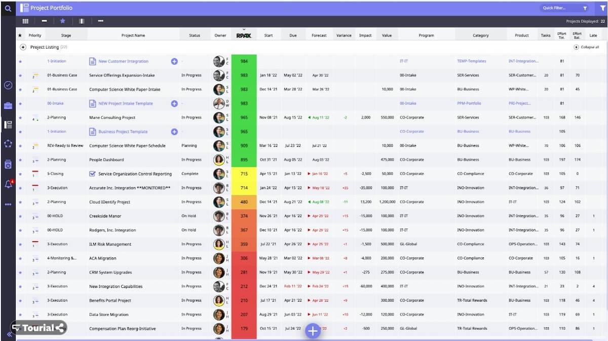 Software de integração de clientes: Exemplo de portfólio de projetos do Moovila