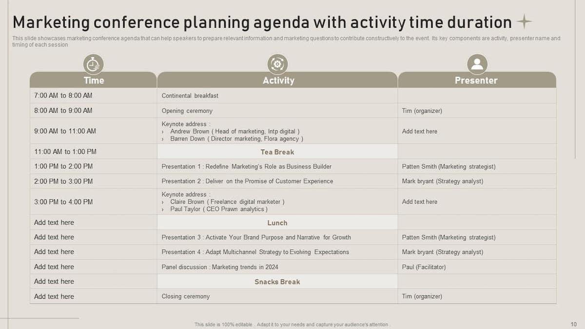 Plantilla de diapositivas de Agenda de Conferencia en PowerPoint