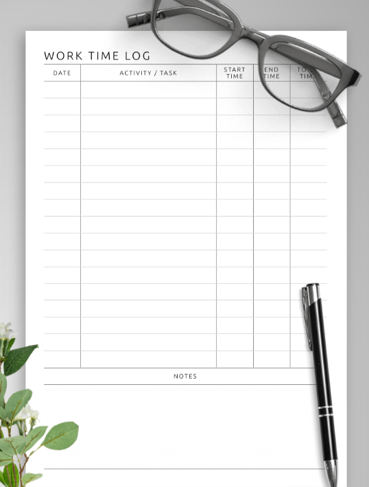 Printable Work Time Log Template by Onplanners