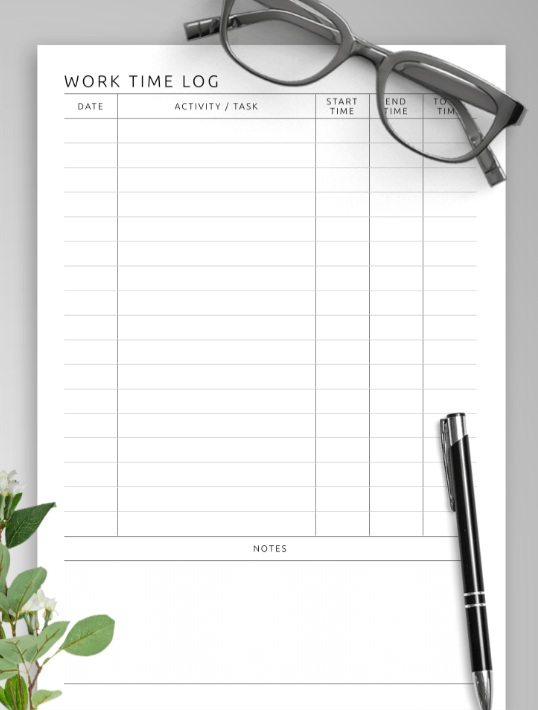 Onplannersによる印刷可能な仕事時間ログテンプレート