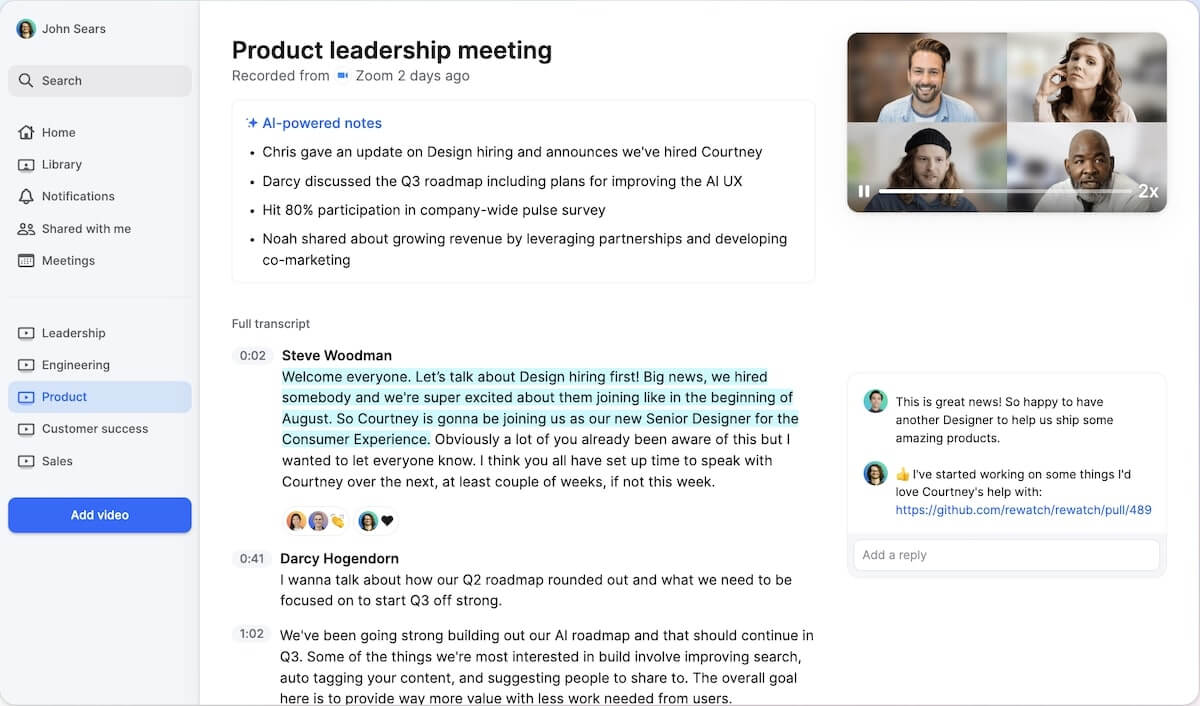 Screenshot of a Product leadership meeting