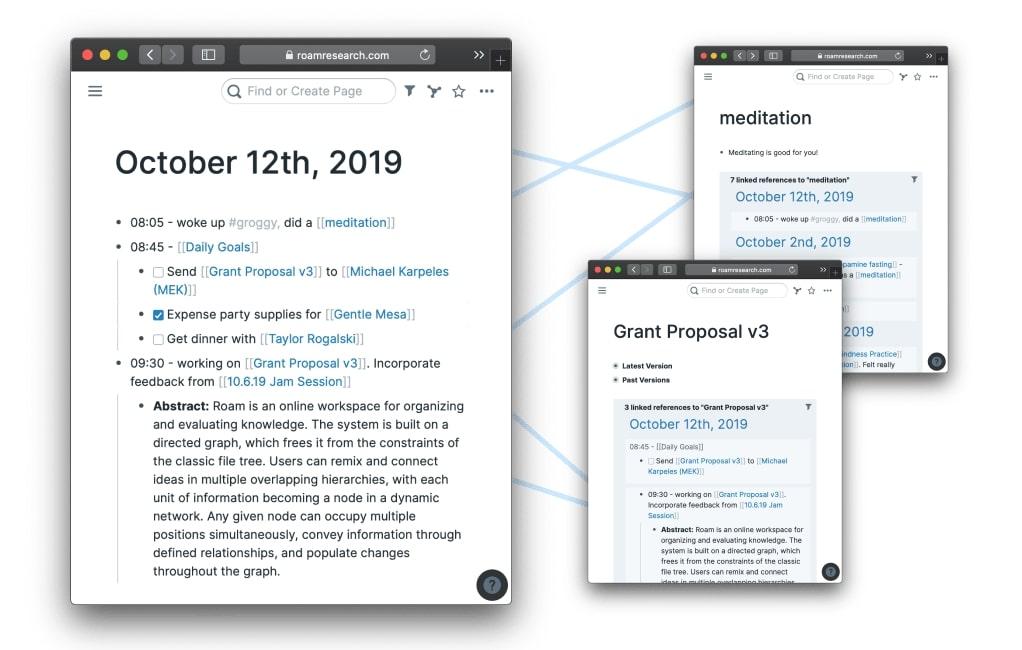 Screenshot of Roam's sample notes