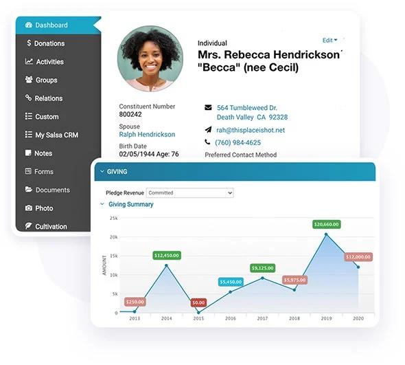 Nonprofit CRM: screenshot of Salsa CRM dashboard