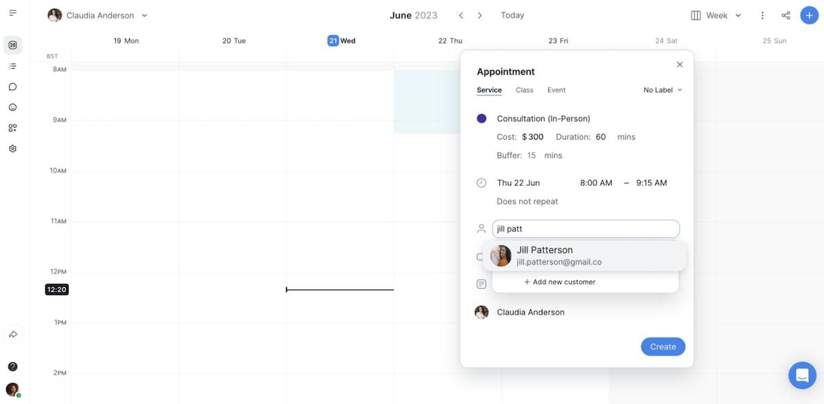 Calendly alternatives: adding an email to an appointment in Setmore