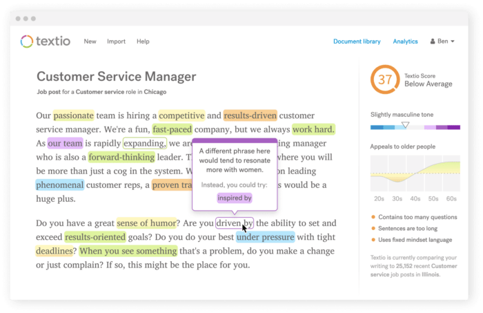 Textio Score 10 Best AI Tools for Human Resources 2025 | ClickUp