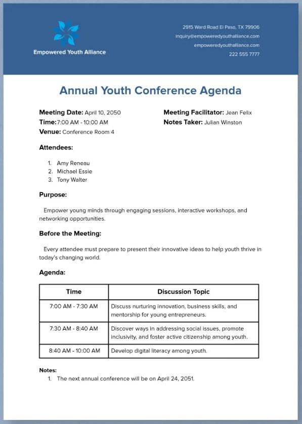 Word Conference Agenda Template