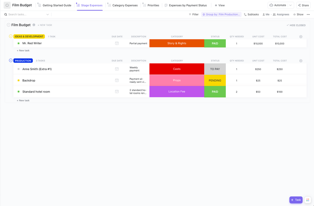 Create your next movie marvel with ClickUp Film Budget Template