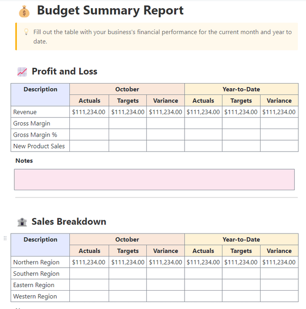 ClickUp Budget Report Template