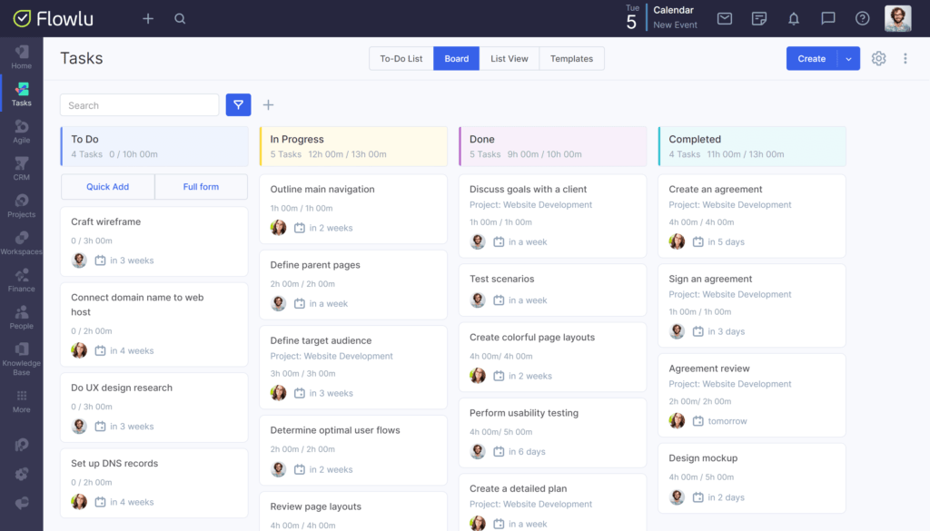 Painel de controle da Flowlu