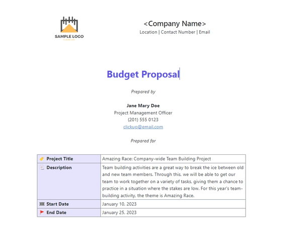 The ClickUp Budget Proposal Template