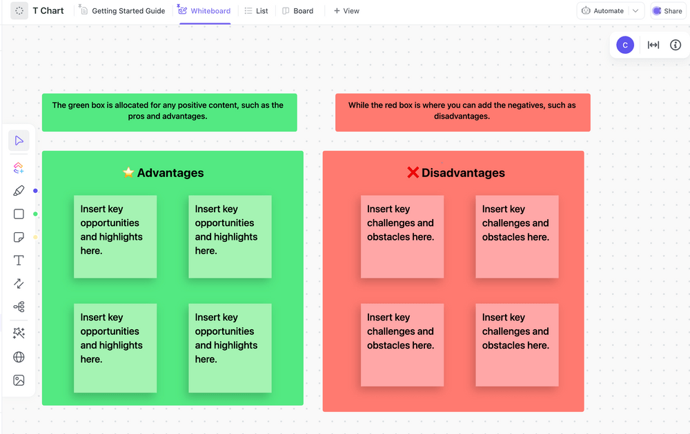 ClickUp T Chart Template