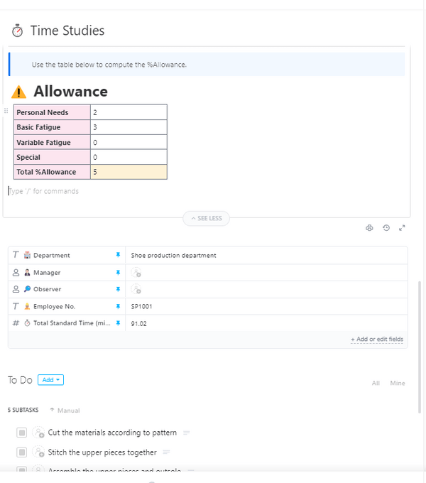 Track and analyze work activities with the ClickUp's Time Studies Template