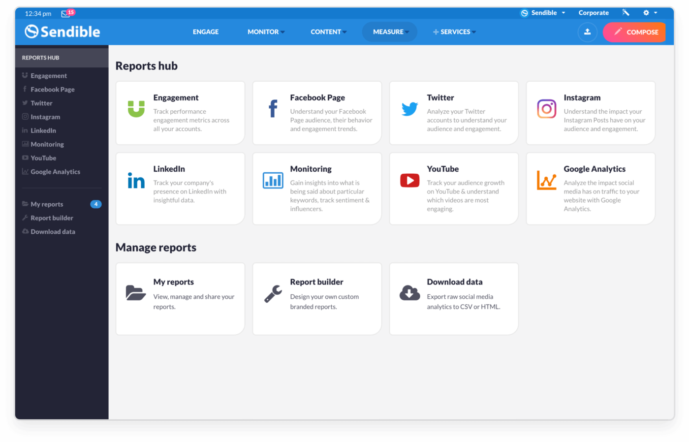 Painel de controle do Sendible