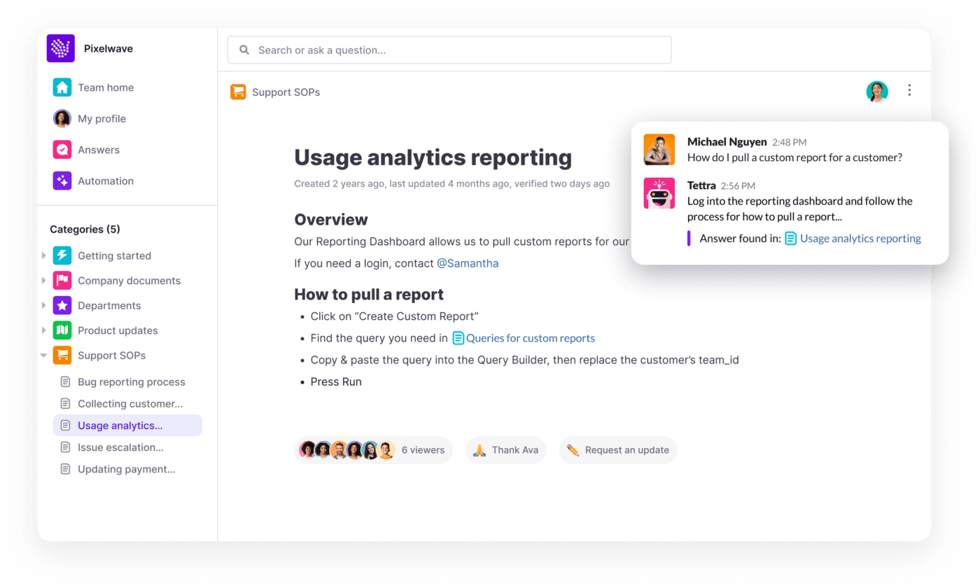 Tettra as a software documentation tool