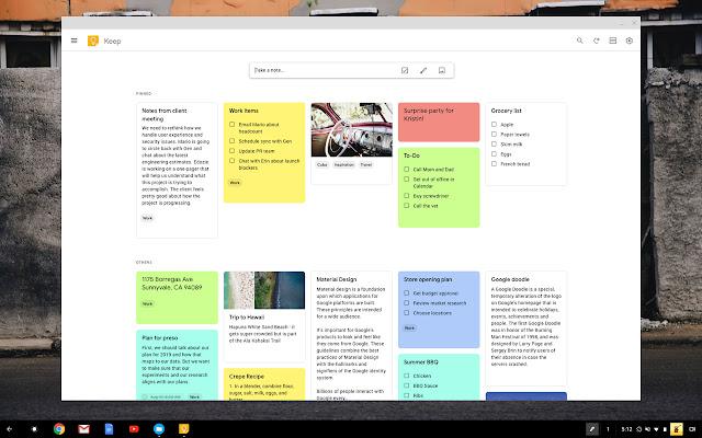 Painel de controle do Google Keep