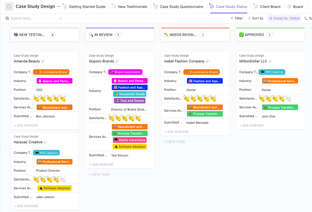 Modèle de conception d'étude de cas ClickUp