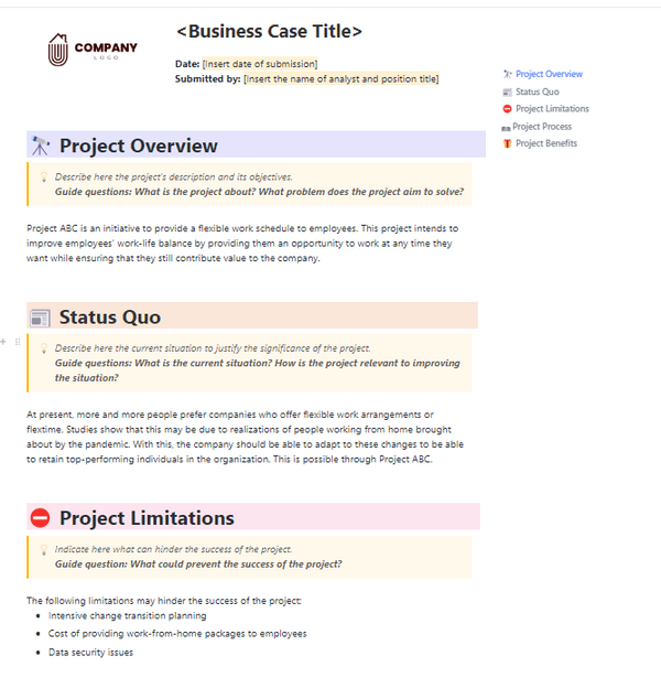 ClickUp Business Case Analysis Template