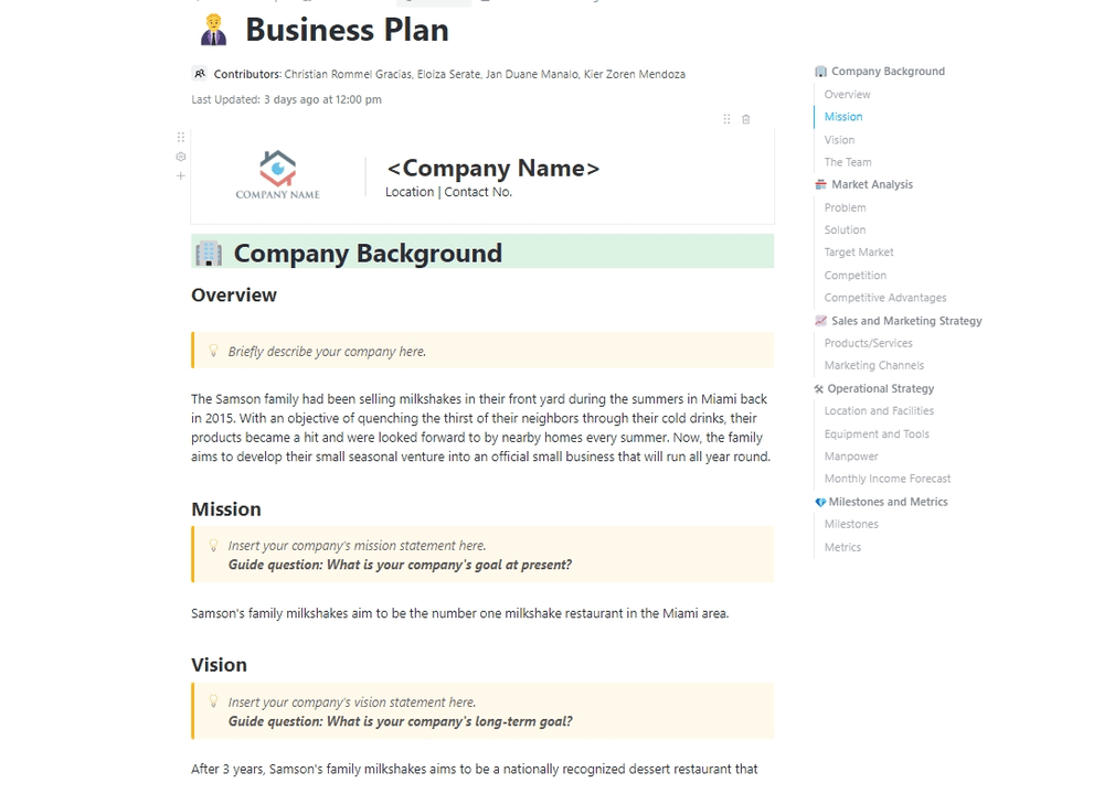 ClickUp Business Plan Document Template