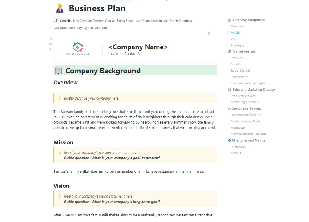 ClickUp Business Plan Document Sjabloon