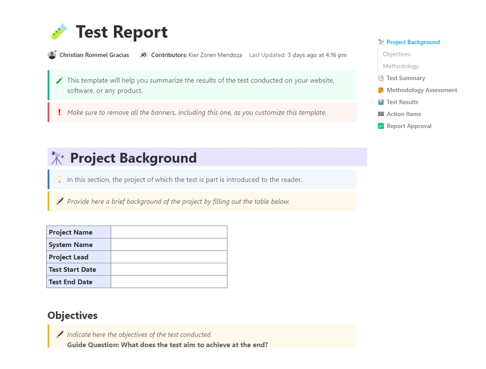 ClickUp Test Report Template