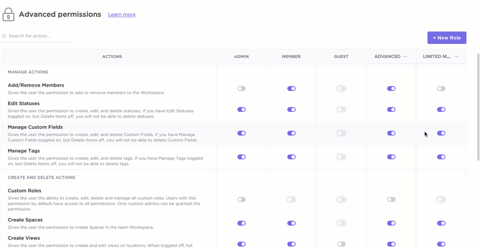 Paramètres avancés des permissions dans ClickUp