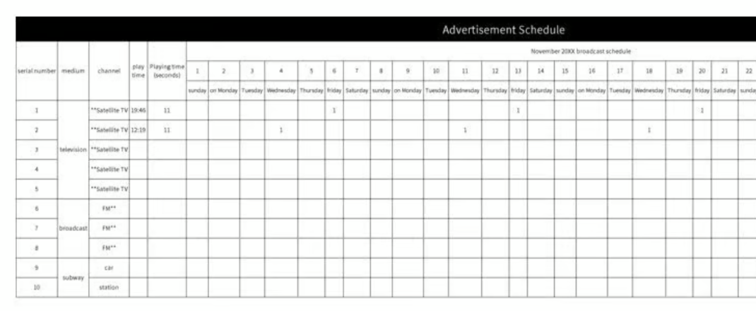 Advertising Scheduling Excel Template by Slidesdocs 