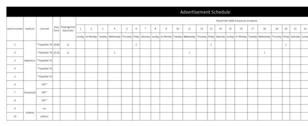 Templat Excel Penjadwalan Iklan oleh Slidesdocs