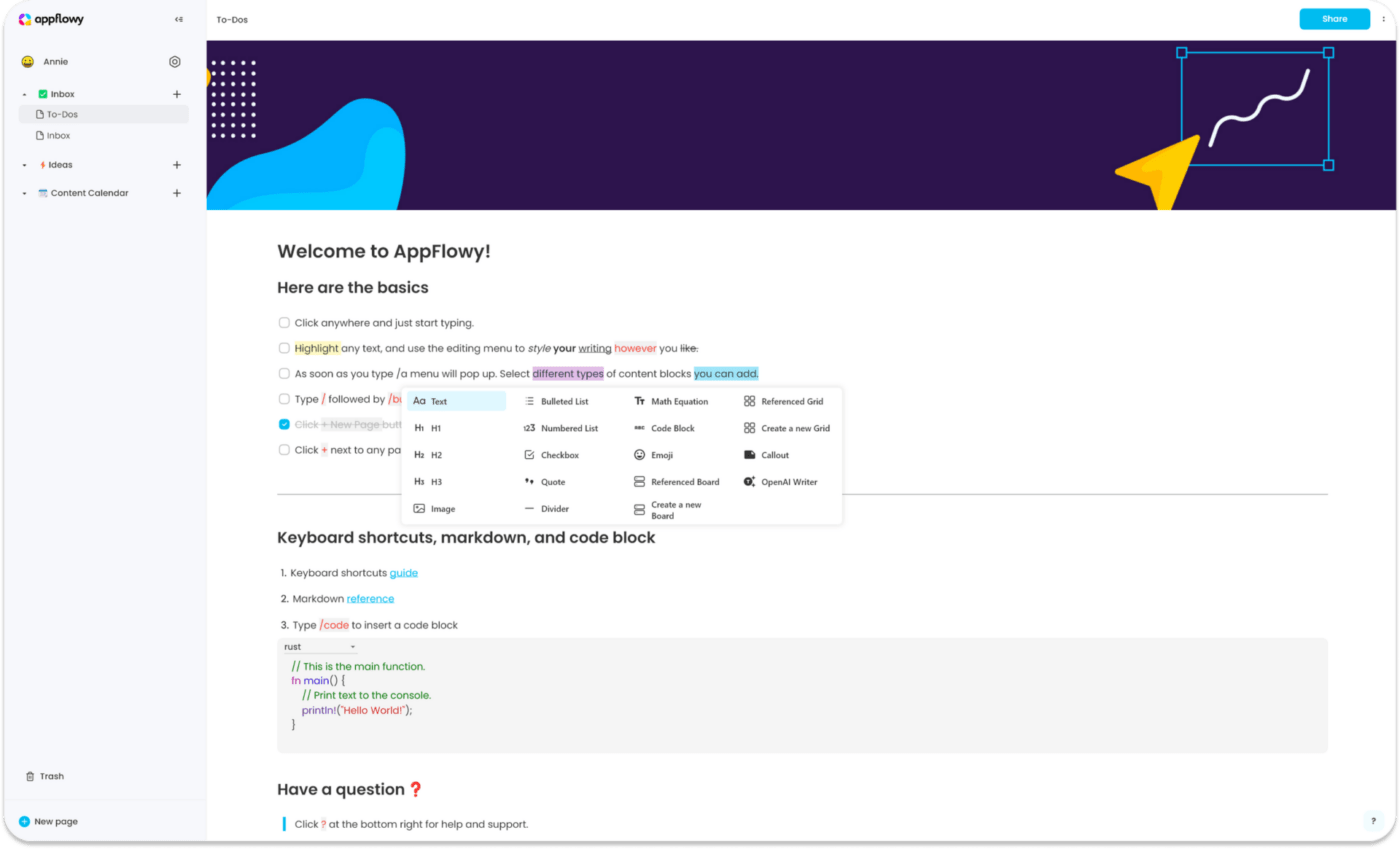 O Appflowy funciona como uma das principais alternativas e concorrentes do Nuclino