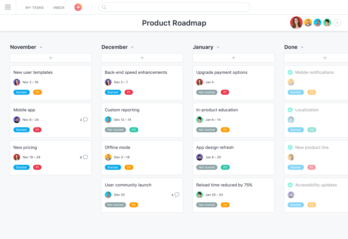 Asana 프로젝트 관리 소프트웨어 대시보드