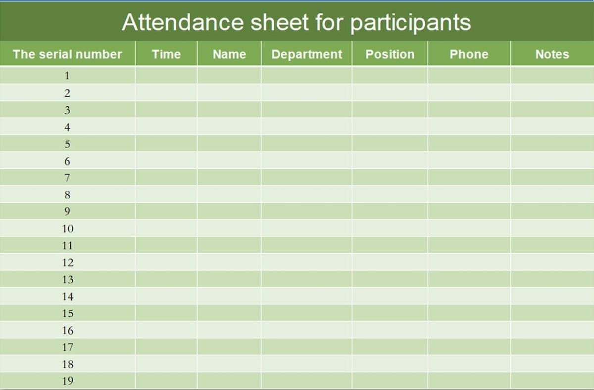 Capture d'écran d'une feuille de présence pour les participants