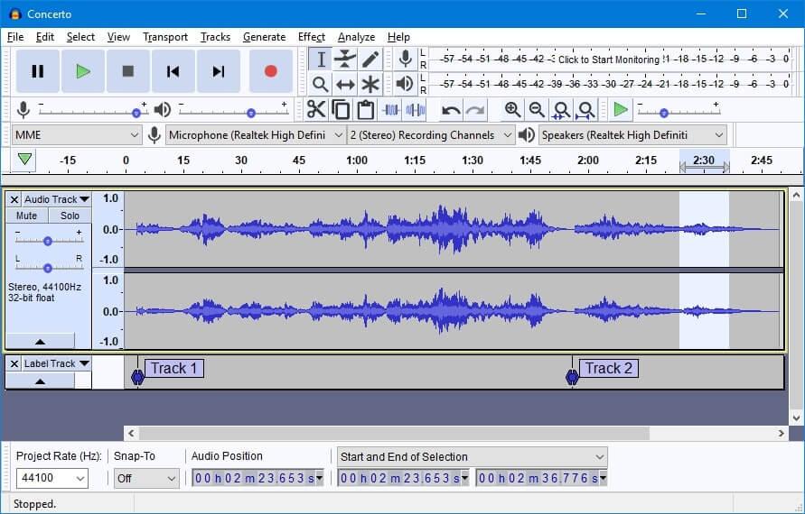 Podcasting software: Audacity audio track editor