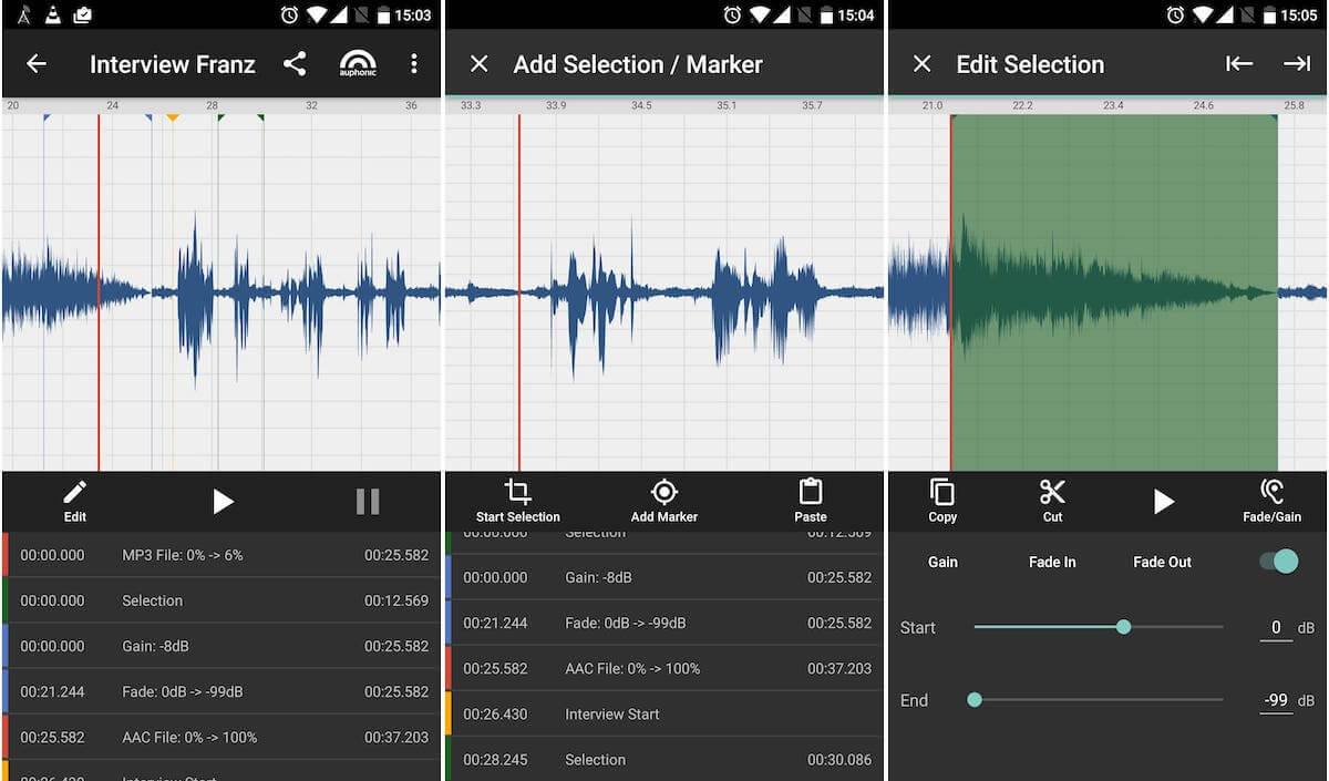 Editor audio per app mobili Auphonic