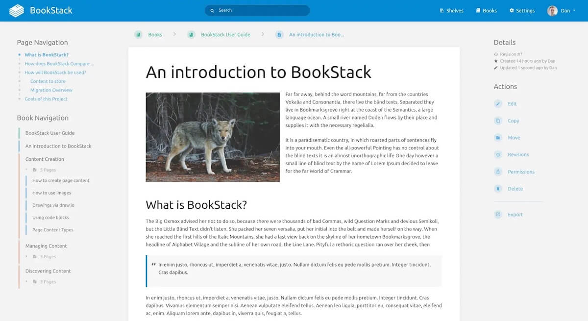 Gitbook alternatives: BookStack example page
