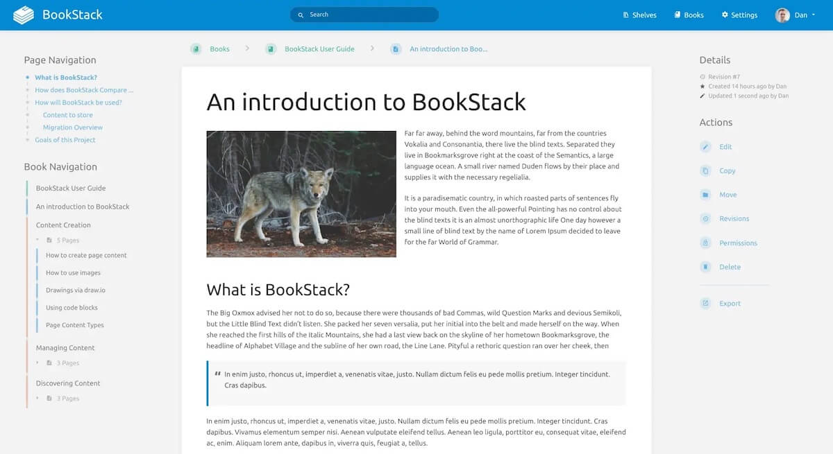 Gitbook alternatieven: BookStack voorbeeld pagina