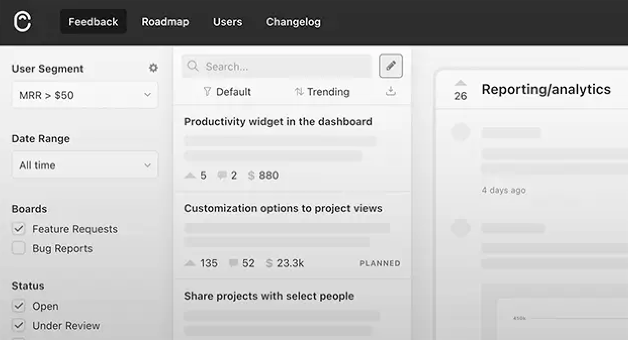 Canny Formular für Kundenfeedback tool