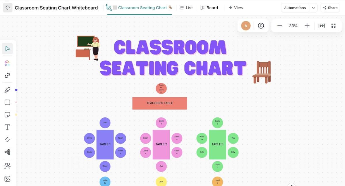 ClickUp Classroom Seating Chart Whiteboard Sjabloon