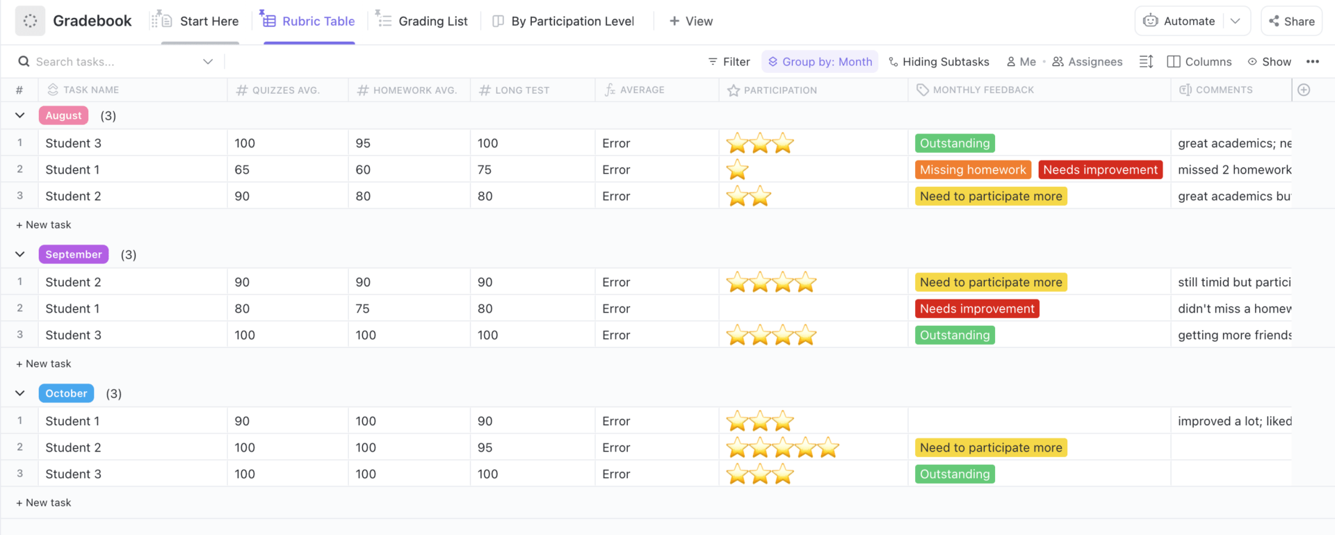 ClickUp Gradebook Template