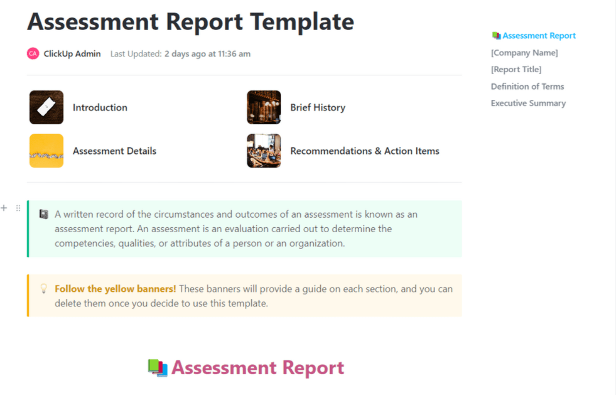 ClickUp Assessment Report Template