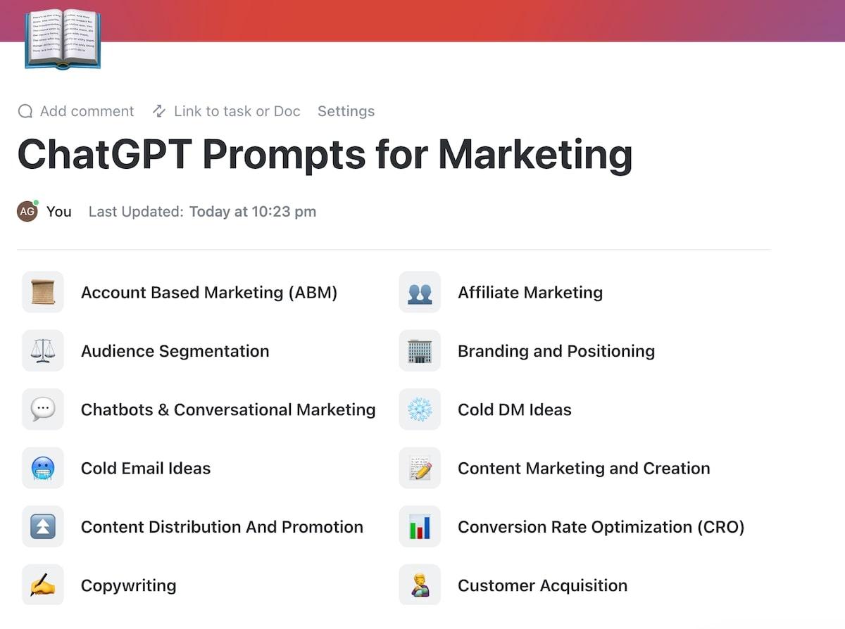 ClickUp ChatGPT Prompts For Grant Writing Template