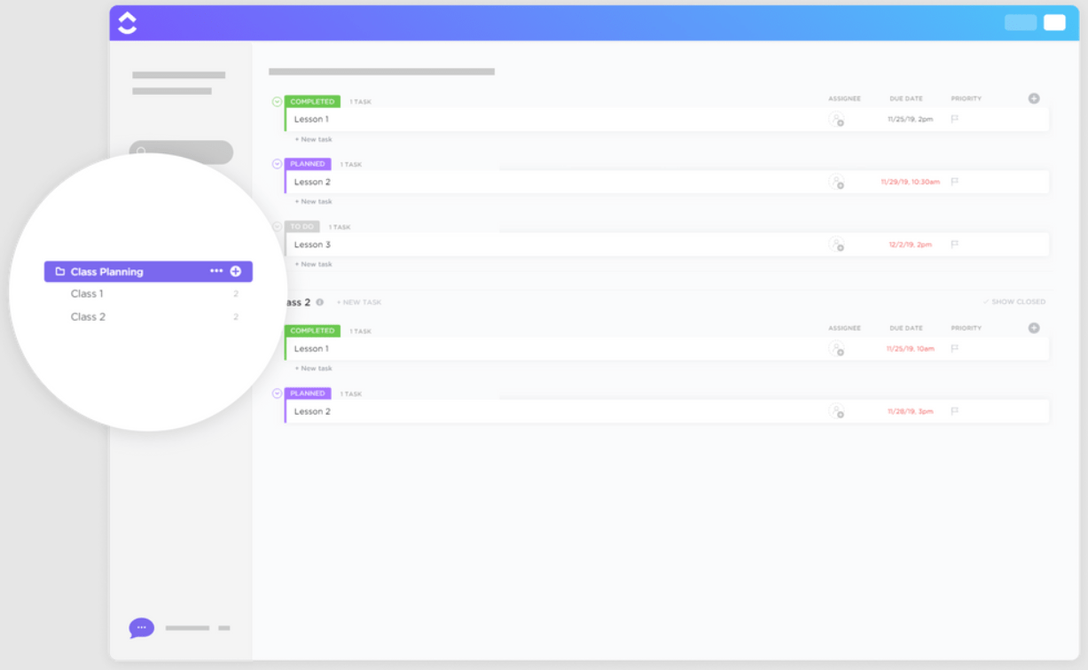 ClickUp's Class Planning Template is designed to help you organize and plan for multiple classes.