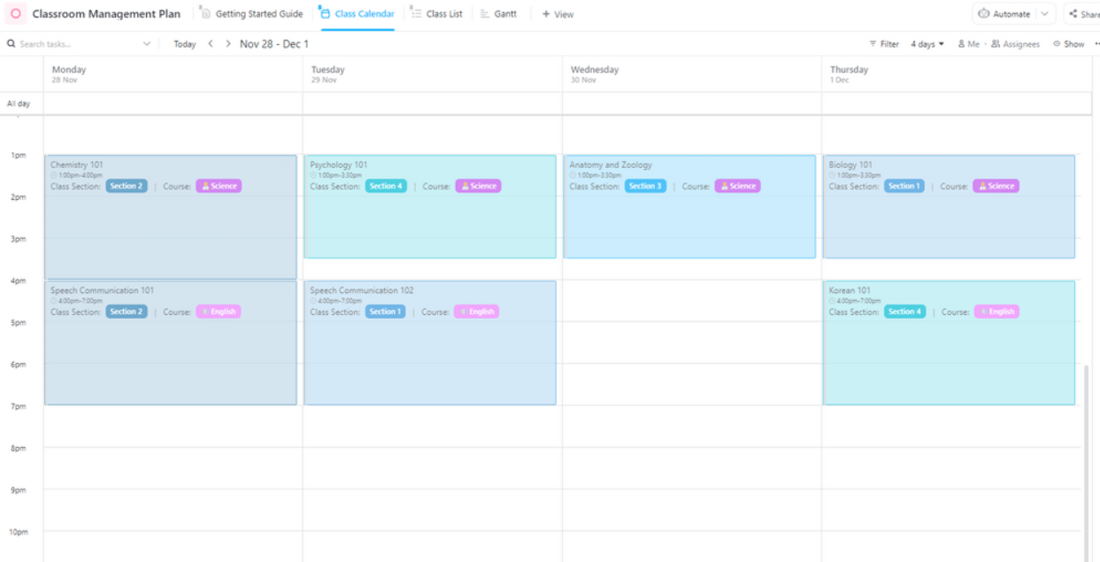 ClickUp Klassenzimmer Management Plan Vorlage