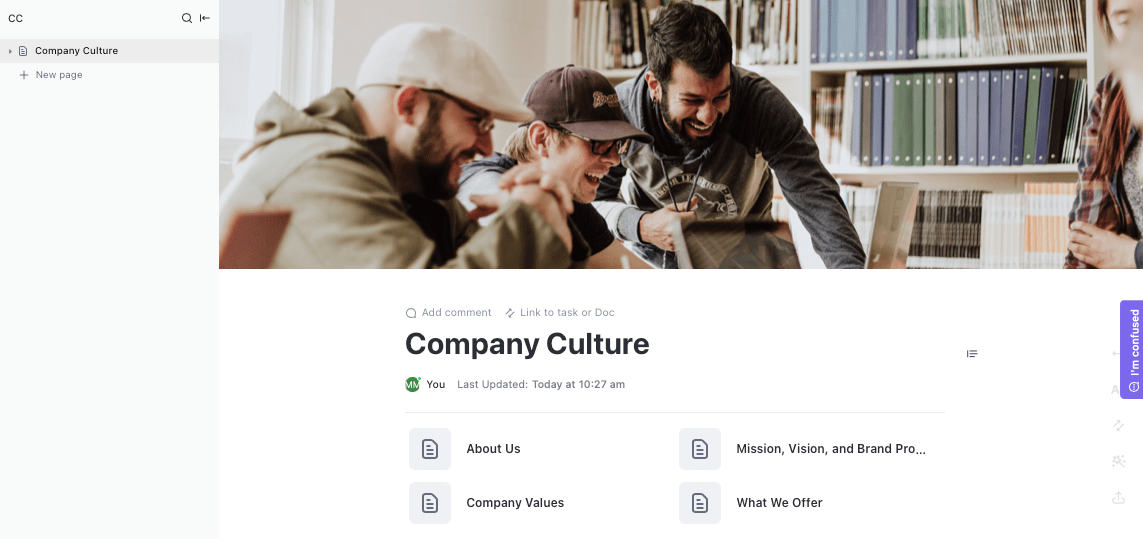 Modèle de culture d'entreprise ClickUp