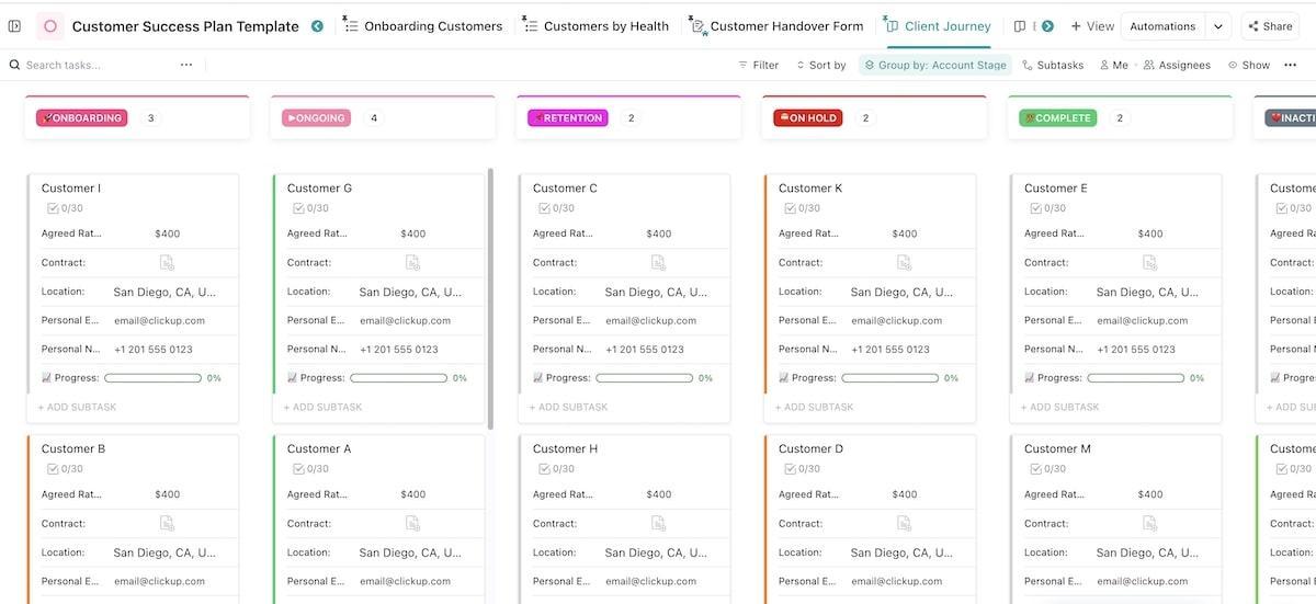 Empathy map templates: screenshot of ClickUp’s Customer Success Plan Template