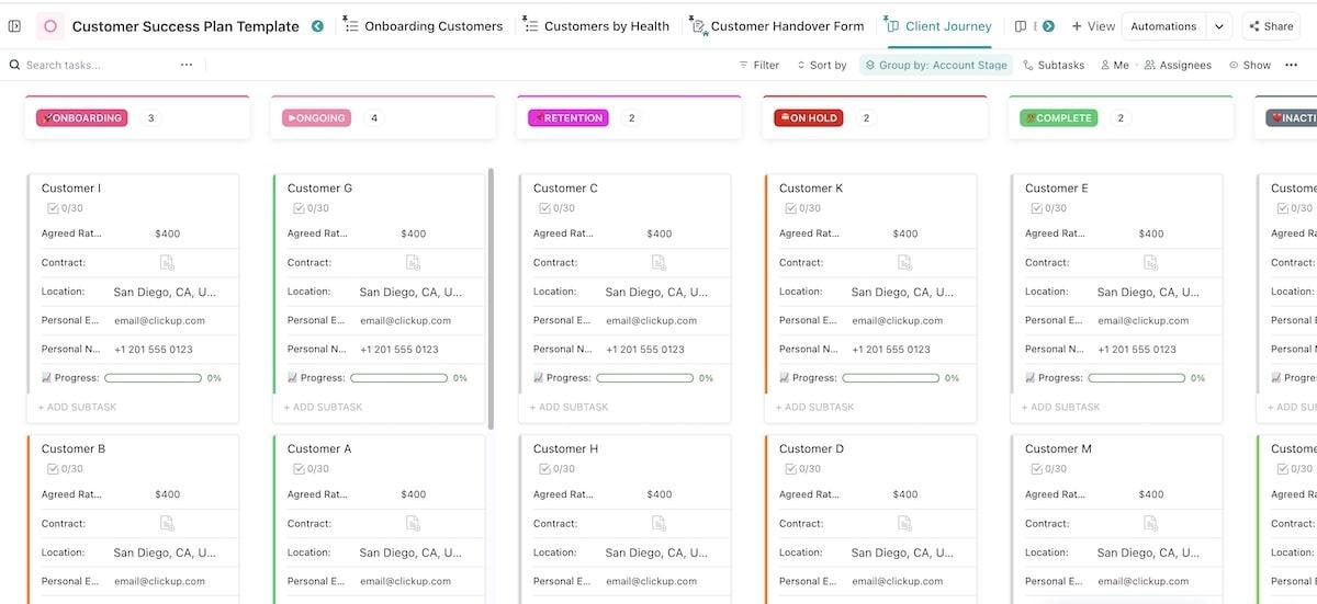 Modelo de plano de sucesso do cliente do ClickUp