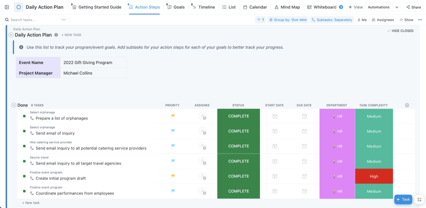 ClickUp Daily Action Plan Template