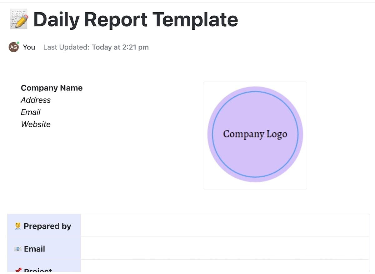 Give a day-by-day update to all team members with the Daily Report Template by ClickUp