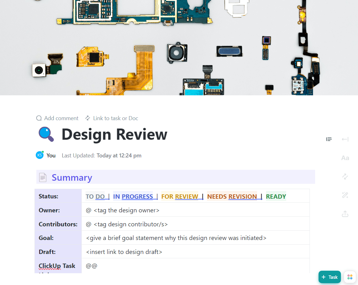 Modello di revisione del design ClickUp