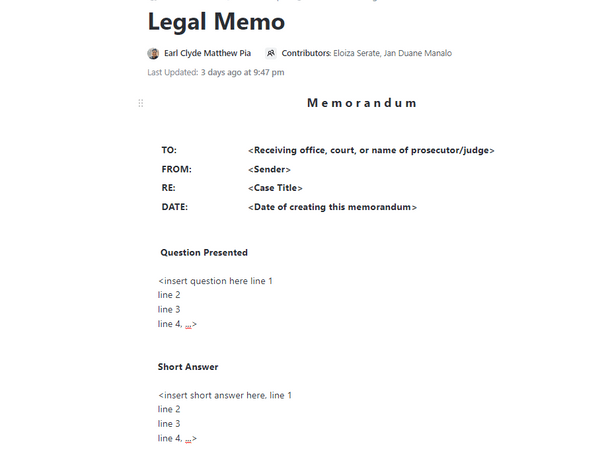 ClickUp Legal Memo Template